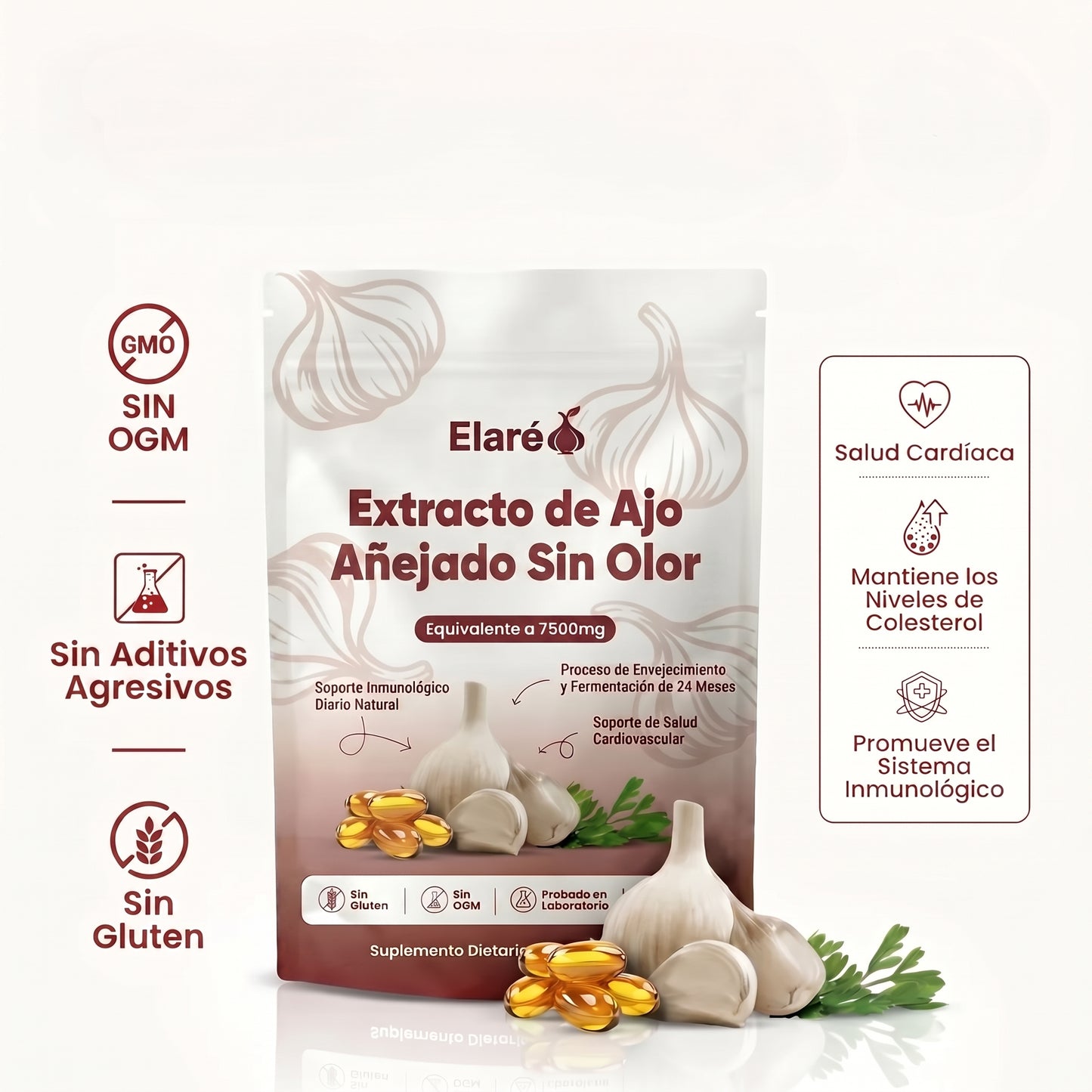 Extracto de Ajo Añejo — 7500mg Geles Blandos Inodoros