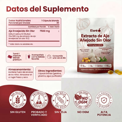 Extracto de Ajo Añejo — 7500mg Geles Blandos Inodoros