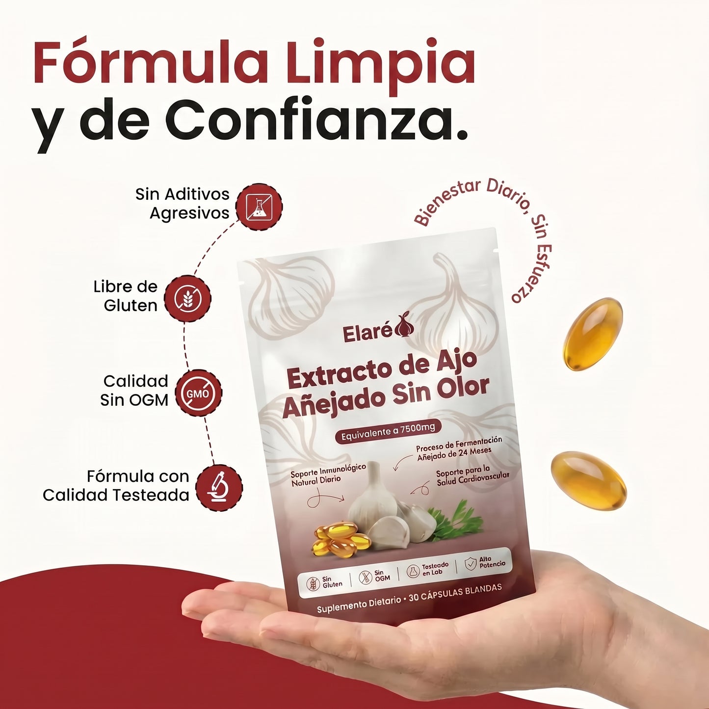 Extracto de Ajo Añejo — 7500mg Geles Blandos Inodoros